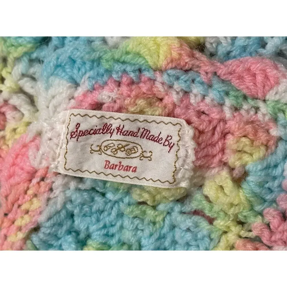 Vtg Baby Blanket Afghan Crochet Scallop Edge Trim Variegated Handcrafted 38